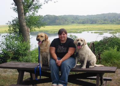 (Left to Right) Zeb, Handler Tara, Angelina